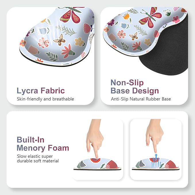 Desk Mat Gaming Mouse Pad, Cute Desk Matt Keyboard Wrist Rest for Desktop, Anti-Slip Big Mousepad Stitched Edges, XXL Large Mouse Pad with Wrist Support for Home Office I Butterfly & Flower
