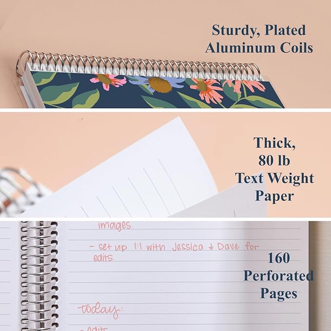 Erin Condren 8.5” x 11” Lined Spiral Notebook, College-Ruled Layout with 80 Lb. Paper, Daisy Blooms Cover, 160 Lined Notebook Pages, Platinum Coil, Stickers Included