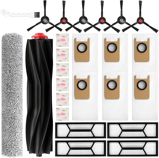 Bpbdzz 25 Count S1 Pro Omni Accessories for Eufy Robot Vacuum Omni S1 Pro: 1 Main Brushes, 1 Roller Mops, 4 Filters, 6 Side Brushes, 6 Dust Bags, 6 Scented Tablets,1 Cleaning Brush