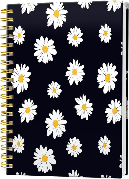 Spiral Journal Notebook, Hardcover Lined Journal for Women, Medium 6 x 8.4 in, 120 Pages Thick Paper, College Ruled Notebook for Writing, Work, Office, and School,Cute Daisy