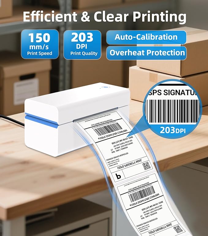 ORGSTA Bluetooth Thermal Shipping Label Printer T001-Plus Wireless 4x6 Shipping Label Printer for Small Business Support Android iPhone & Windows Widely Used for Amazon, Ebay, Shopify, Etsy, USPS