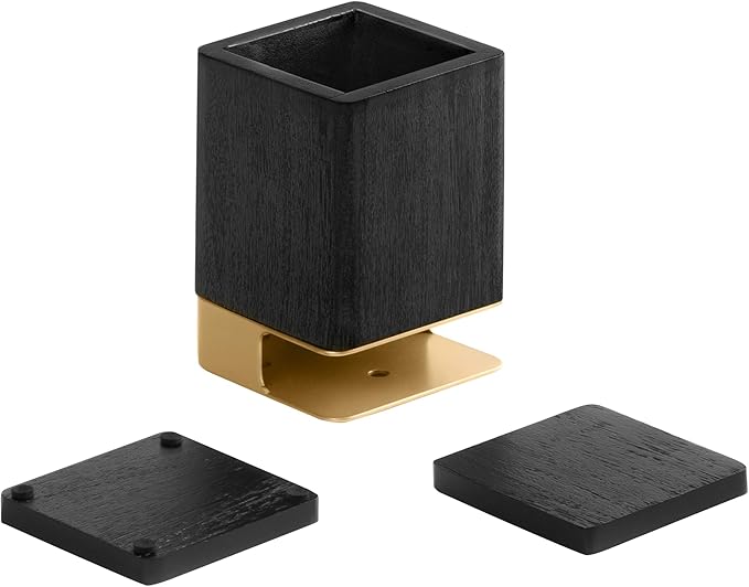 Anji Mountain Mango Wood Pen Holder with 2 Coasters, Stained Wood & Powder Coated Metal Pen Holder, Sustainable Room Decor Desk Organizer, Stylish Designer Pencil Case for Office Supplies