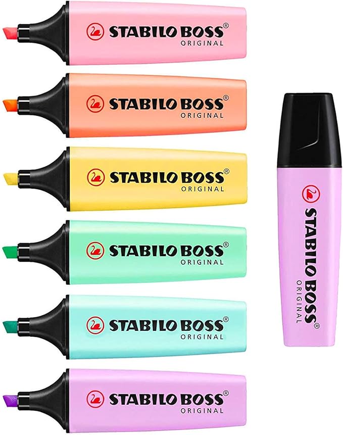 STABILO BOSS Original Pastel Highlighter Marker Pens – Full Set of 6 + Lilac Haze