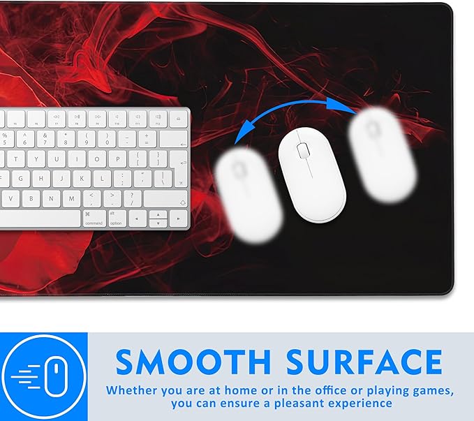 Large Extended Mouse Pad Red Smoke Rose Desk Mat,Large Gaming Mouse Pad,Big Desk Pad with Thick Stitched Edges Suit for Home Office or Gaming 35.4x15.7 Inch
