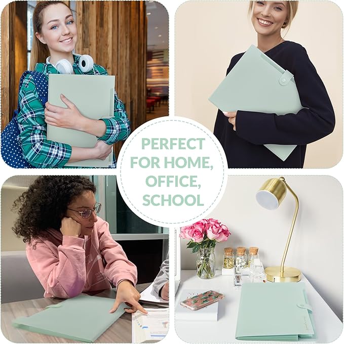 SKYDUE Expanding File Folder, Accordion File Organizer with 8 Pocket & Inner Card Pocket, Expandable Document Paper Receipt Holder for School Office Hospital, Letter/A4 Size Light Green