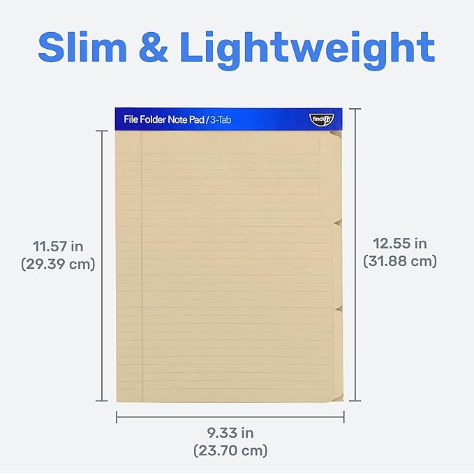 Find It File Folder Notepad - Pack of 12-9.5 x 12.5 Inch Notebook Organizer Folders for Filing, Document, and Clipboard Organization - Manila