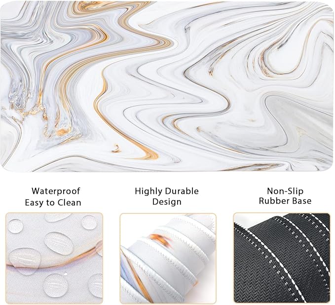 Keyboard Wrist Rest Large Mouse Pad Wrist Support for Computer, 4 in 1 Memory Foam Keyboard Pad Desk Mat Ergonomic Hand Rest Wrist Cushion for Home Office Gaming-White Marble