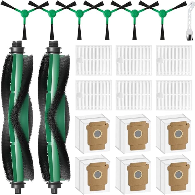 Replacement Parts for iRobot Roomba Q052 Vac 2 Essential / 104 Combo / 105 Combo Robot Vacuums, 2 Roller Brush, 6 Side Brush, 6 Dust Bag, 6 Filter, 1 Cleaning Tool, Accessories Kit Spare Attachments