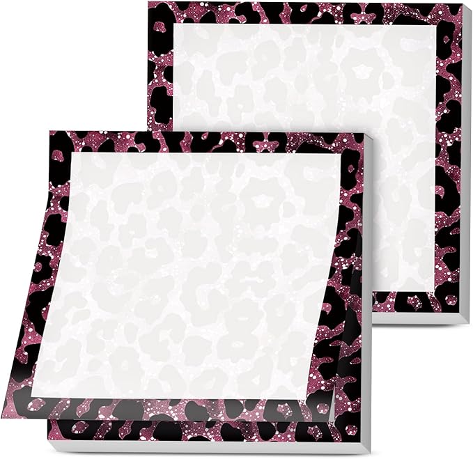 Sticky Notes, 2 Pads, 3x3 inches, Cute Colorful Fun Self-Stick Note Pads, Easy Post, Strong Adhesive Notepad Pink Glitter Leopard