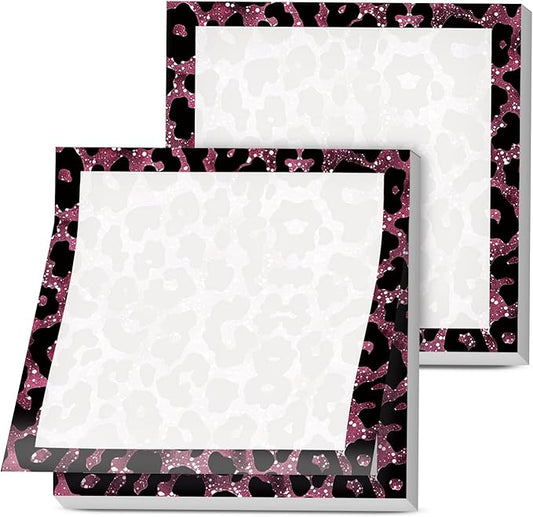 Sticky Notes, 2 Pads, 3x3 inches, Cute Colorful Fun Self-Stick Note Pads, Easy Post, Strong Adhesive Notepad Pink Glitter Leopard