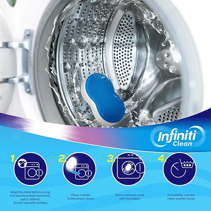 Infiniti Clean Washing Machine Cleaner Tablets 24 Pack - 16.9oz Washing Machine Cleaner Top Load, Septic Safe Washer Machine Cleaner Tablets, HE Washer Cleaner - 1 Year Supply