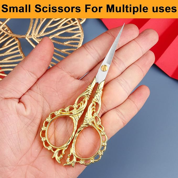 4.7 INCH Mini Stainless Steel Embroidery Scissors, Sharp Pointed Tip, Travel Scissors With Cover, Gold