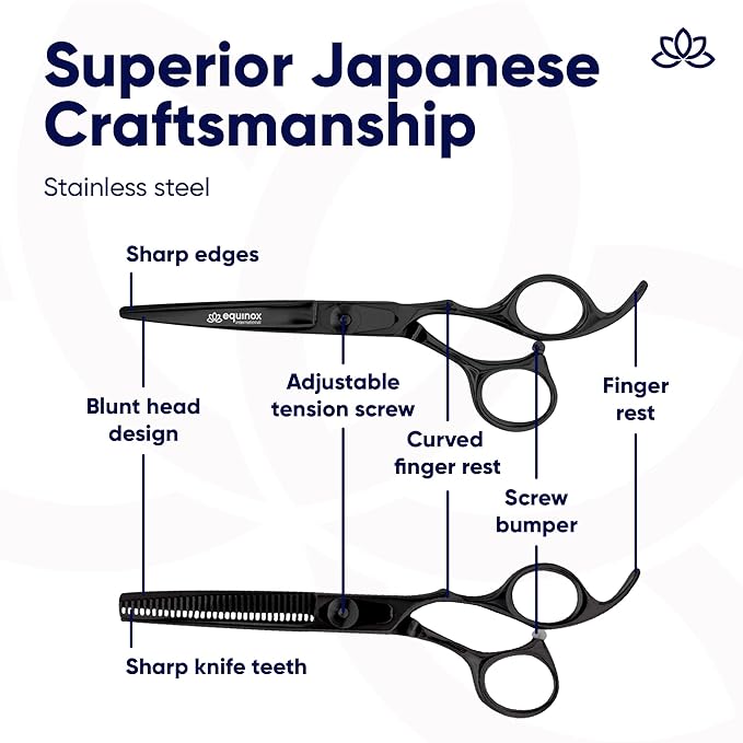 Equinox Professional Scissors Set - Barber & Thinning Shears for Hair Cutting & Grooming, Premium Japanese Stainless Steel, Barber Accessories & Tools