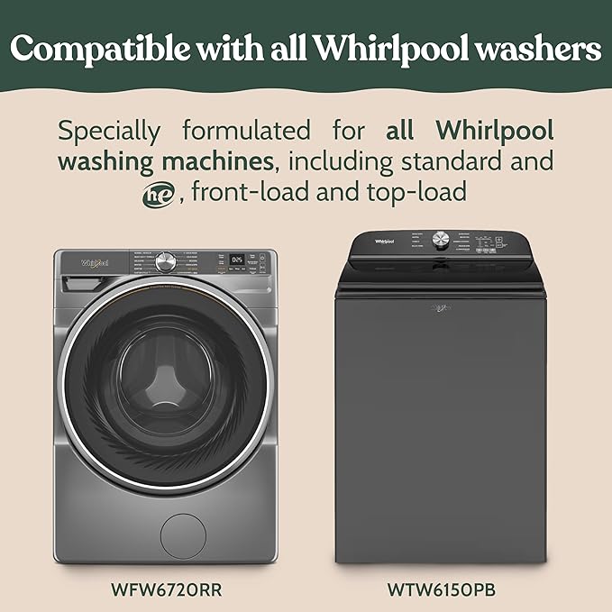 Roobi Washing Machine Cleaner Tablets compatible with Whirlpool. Deep Clean Formula Eliminates Odor, Residue & Build-Up. Carbon-Neutral & Septic-Safe 24-Pack Cleaning Tablets.