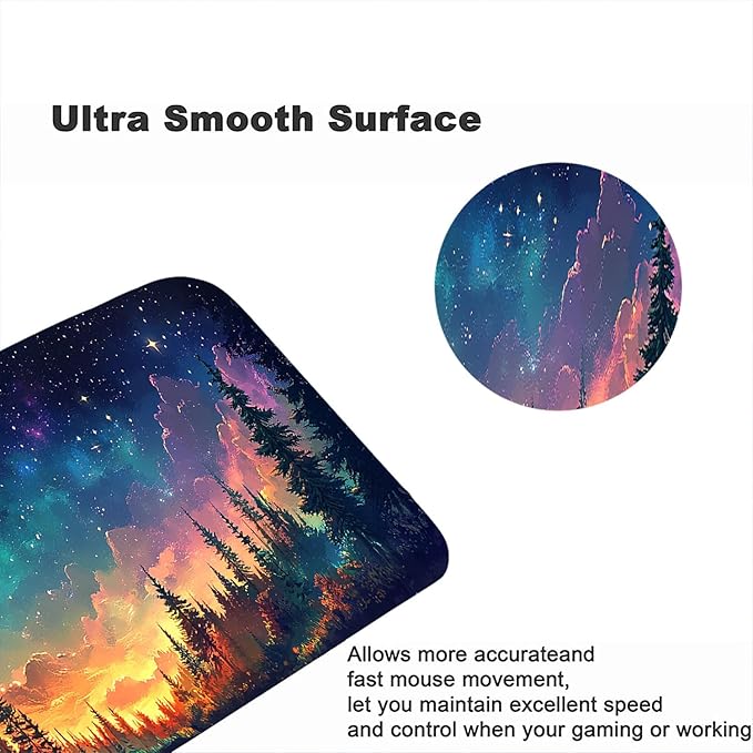 Moon Night Desk Pad Starry Sky Forest Landscape Fantasy Galaxy Extended Gaming Mouse Pad Mat with Stitched Edge Non-Slip Base Big Office Computer Keyboard Laptop Home 31.5"x11.8"