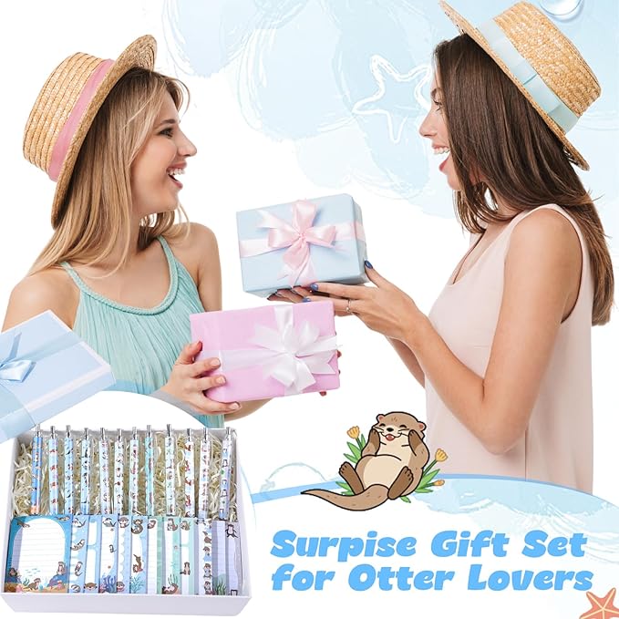 24 Pcs Otter Sticky Notes with Pens Themed Gifts Self Adhesive Notepad Cute Memo Notes Pads Black Ink Ballpoint Pen for Otter Lover Gifts Office School Students Teacher Supplies