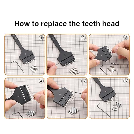 WUTA Removable Leather Hole Punch,Versatile Leather Stitching Punch,Leather Hole Punch Tool Set,Leather Stitch Punch for Leather Stitching Punch Craft DIY（12 x Hexagon Head 2.0mm）