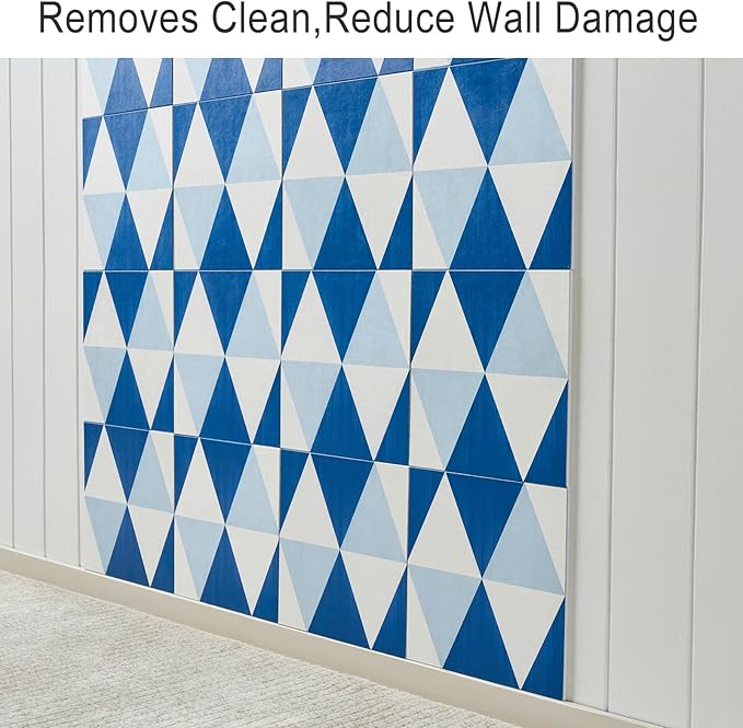 12-Pack Felt Wall Tiles, Large Bulletin Board with Safe Removable Adhesive Tapes, 11.8 x 11.8in Panels Alternative for Home Wall Decor, Blue-and-White Pattern