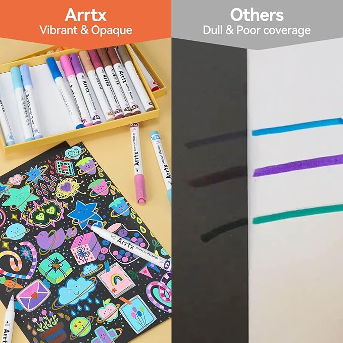 Arrtx Acrylic Markers Basic Series 48 Colors,Brush Tip Acrylic Paint Pens for Rock Painting,Glass,Stone,Wood,Ceramic,Fabric,DIY Crafts & Art Supplies