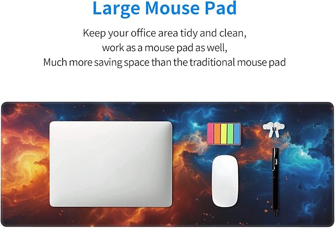 Cosmic Fire and Ice Nebula Large Mouse Pad, Gaming Desk Mat, XL Keyboard Desk Pad Mat for Desktop, 31.5"x11.8" Non-Slip Base Big Mousepad with Stitched Edges