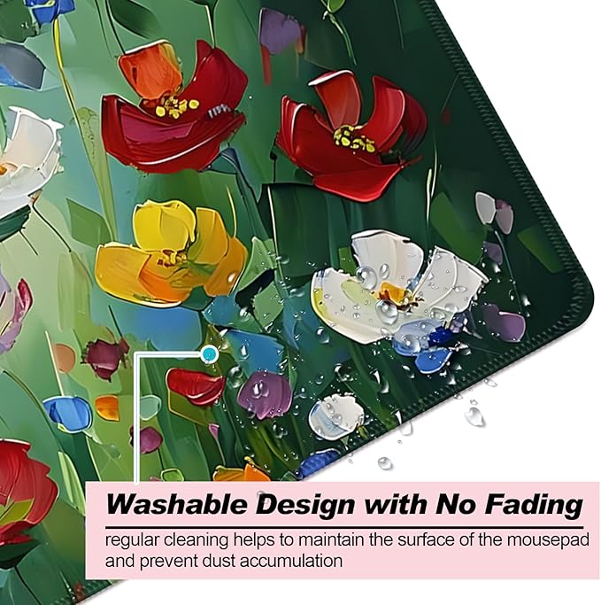 Abstract Green Wildflower Gaming Desk Mat, Computer Keyboard Large Extended Long Floral Mouse Pad for Office and Home, XL (W23)