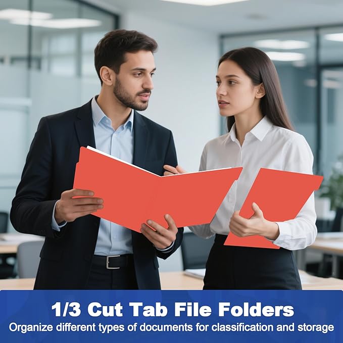 File Folder, HERKKA 30 Pack 1/3 Cut Tab File Folders, File Folders Great for Organizing and Filing, Letter Size, Red