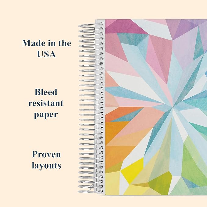 Erin Condren 7" X 9" Spiral Bound College Ruled Notebook - Kaleidoscope Colorful, 160 Lined Page Note Taking & Writing Notebook, 80Lb Thick Paper, Stickers Included