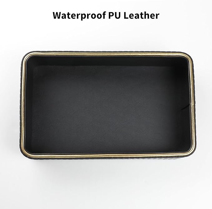Desk Organizer Tray, PU Leather Valet Tray Nightstand Organizer Cologne Perfume Trays for Men Women, Decorative Vanity Trays Key Bowl Trinket Dish (Black, 9.5" x 6" x 2.2")