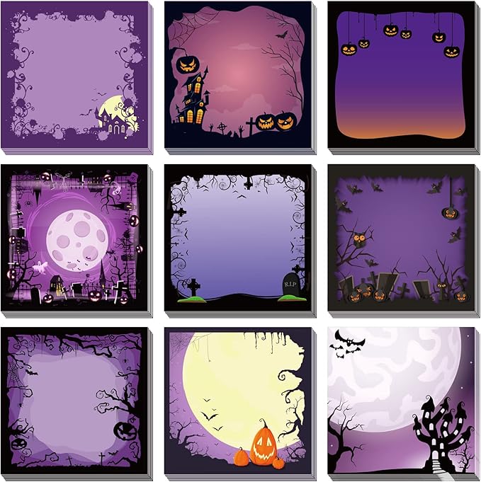 9 Pieces Halloween Sticky Note Halloween Note Pads 450 Pieces of Self Adhesive Removable Memo Pads, 50 Sheets Each for Halloween School Office Home Students Teacher Presents