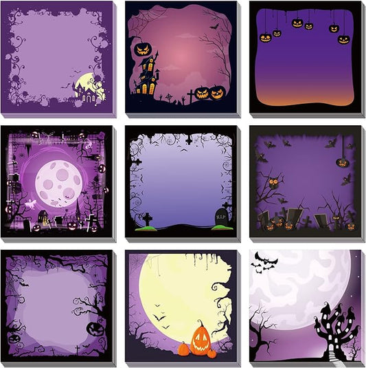 9 Pieces Halloween Sticky Note Halloween Note Pads 450 Pieces of Self Adhesive Removable Memo Pads, 50 Sheets Each for Halloween School Office Home Students Teacher Presents