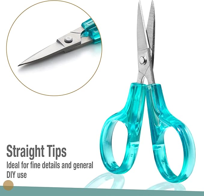 Beaditive Detail Craft Scissors Set (2 Pc.) Curved and Straight, Sharp, Compact | Sewing, Embroidery, Paper Cutting, Crafting | Stainless Steel | Protective Cover (Green)
