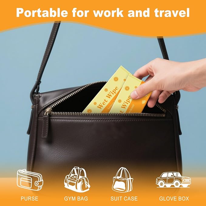 Hand Wipes Travel Size, 500 Pcs Wet Wipes Individually Wrapped for Barbecue, Seafood Boil Party, Restaurant, Lemon Scent