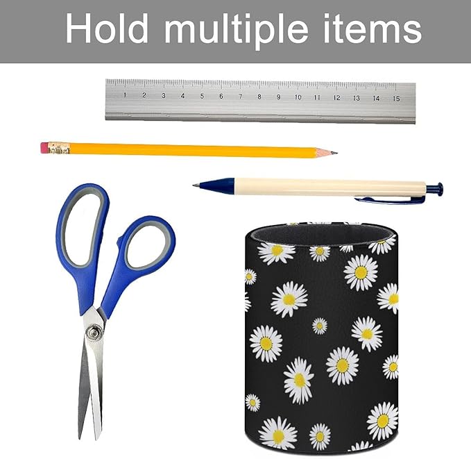 Daisy Pen Holder Pencil Organizer Cute Pencil Cup Desk Decor Makeup Brush Holder PU Multifunctional Office Suppliesfor Home Classroom School