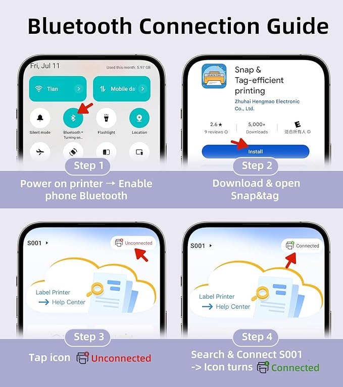 ORGSTA Label Maker Machine with Tape Bluetooth Portable Thermal Labelling Printer for School Home Office Organization, Wireless Mini Labeler S001 Label Machine with Label Sticker Maker, White