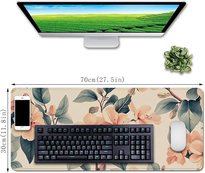 Peach Blossoms Mouse Pad Desk Mat,Floral Mouse Pad Desk Mat,Large PC Mouse Pads Gaming Mousepad with Non-Slip Stitched Edges Rubber Base for Office,Gaming Room,Computer,Keyboard,Laptop