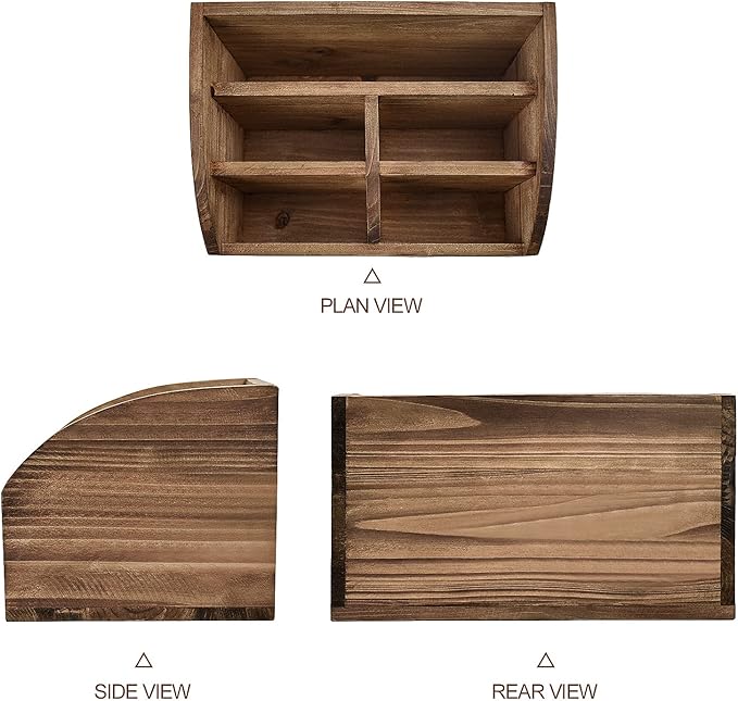 Wooden Desk Organizer, Solid Wood Pen Holder for Desktop Organizer, No Need Assembly, Home Office Supplies Workspace Organizers Mail Holder Remote Control Countertop Storage Box