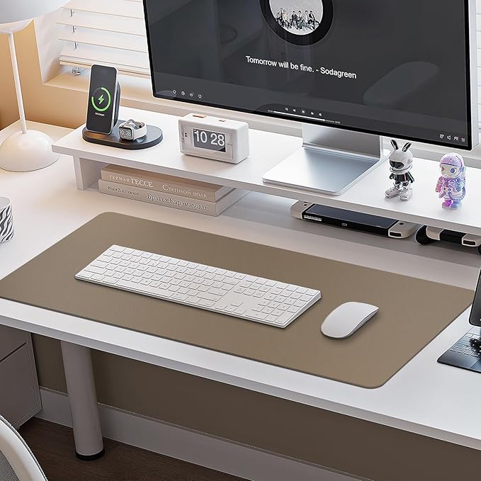 Boutilon Leather Desk Pad Protector,Non-Slip Mouse Pad,Laptop Desk Pad,Office Mouse Mat,Waterproof Leather Desk Blotter,Desk Writing Pad for Office and Home (L-Dark Apricot,35"x 17")