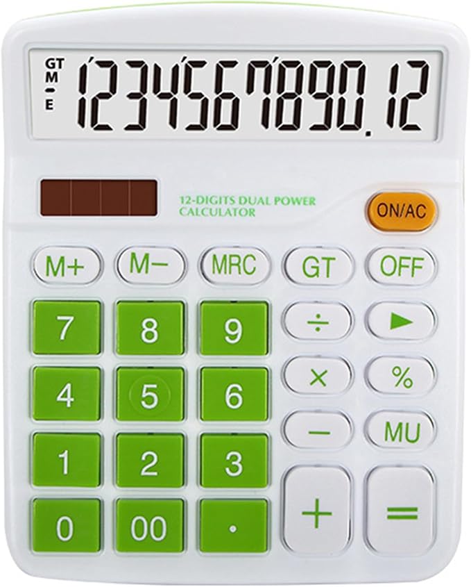 Meichoon Calculator Desktop Solar Battery Dual Power 12 Digit Large LCD Display Financial Dedicated Large Standard Function Desktop Business for Office/Home/School KA08 Green