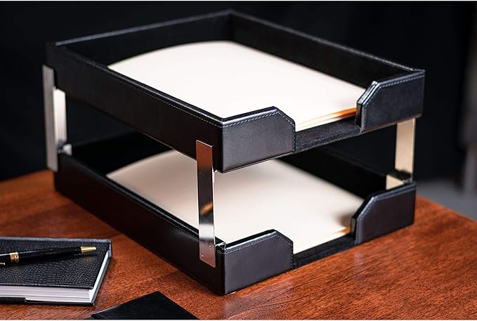 Dacasso Bonded Set Luxury Leather Desk Pad & Desk Organization Essentials, 9 Piece, Black