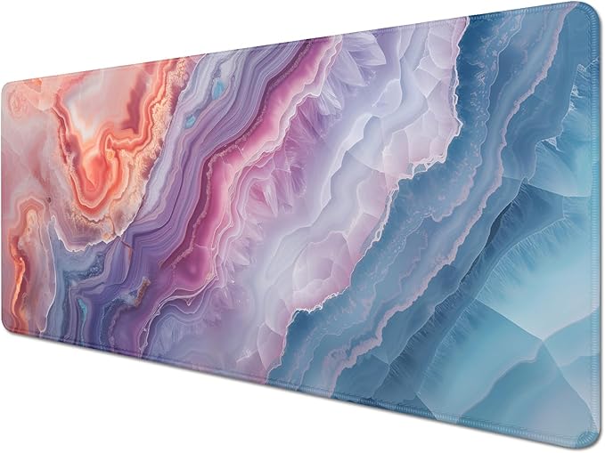 Geode Agate Aesthetics Mouse Pad Desk Mat Large Desk Pad Alfombrilla para Mouse Computer Pad Long Mousepad with Stitched Edge Non-Slip Rubber Base for Office School Home (27.5X11.8 in)
