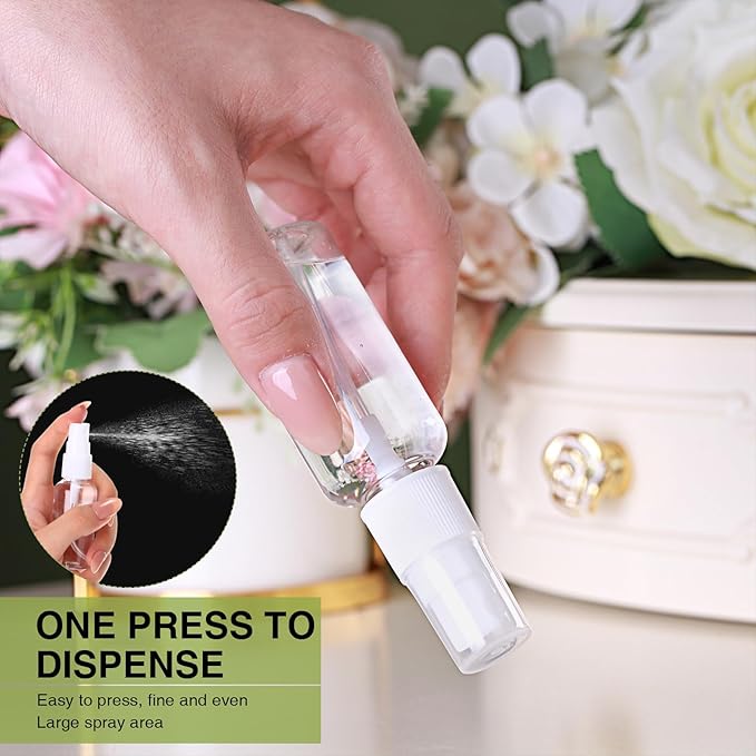 Uiifan 100 Pcs Mini Clear Spray Bottles 1 oz Small Empty Plastic Fine Mist Spray Bottles with Small Funnels for Essential Oils Travel Alcohol Perfumes