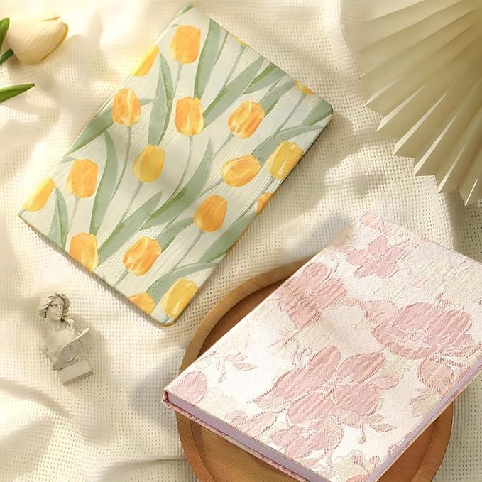 Pink Notebook, A5, Ruled Journal, Hardcover, Lay-flat, Embroidered Flower Journal, Beautiful Journal, Cute Notebooks for Women, Gift for Her, Writing Journal, Gratitude Journal, Peach Blossom