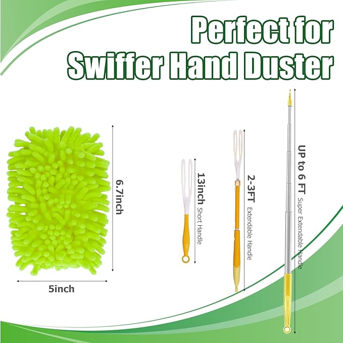 4-Pack Fleece Dusters for Swiffer, 360° Reusable Duster Refills Heavy Duty Pads for Swiffer Hand Duster Dry Duster, Green