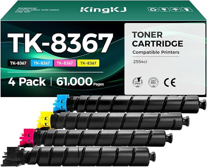 TK-8367 TK8367 Toner Cartridge 4-Pack High Capacity Replacement for TK-8367K TK-8367C TK-8367M TK-8367Y Compatible with Kyocera TASKalfa 2554ci Printer 1T02YP0US0 1T02YPAUS0 1T02YPBUS0 1T02YPCUS0 CMYK