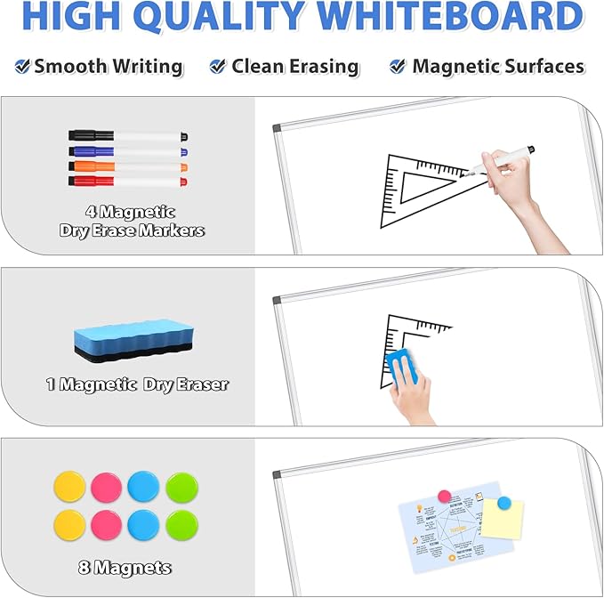 WALGLASS Large White Board, 72" x 40" Double-Sided Dry Erase Board Magnetic Whiteboard for Wall, Hanging Mounted Whiteboard Silver Aluminium Frame for Home, School, Office