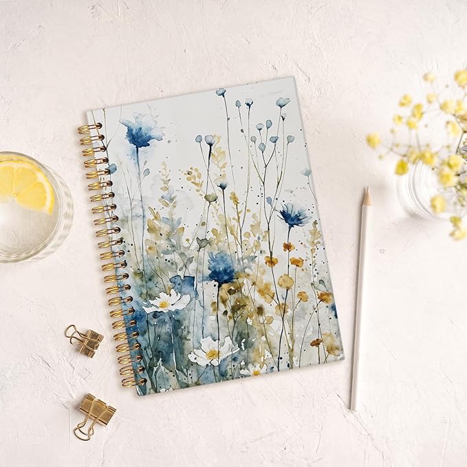 MOFUYU Vintage Wildflower Spiral Notebook,Floral Aesthetic Cottagecore School Supplies,Plant Hardcover Spiral Notebook,Notebook Journal for Work Office School Woman Teacher 5.5x8.3 Inch