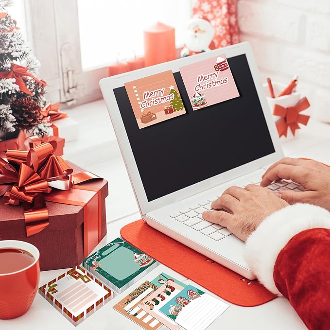 16 Pcs Christmas Sticky Note Pads with Santa Claus，Candy，Socks, Work-Study Notes, 480 Pieces of Self-Adhesive Removable Memo Pads 16 Styles, 30 Sheets Each for Labels, Lists
