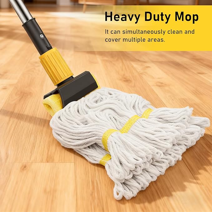EZKEY Heavy Duty String Wet Mop for Floor Cleaning, Commercial Industrial Cotton Mops with Stainless Steel Long Handle for Home, Kitchen, Bathroom, Garage