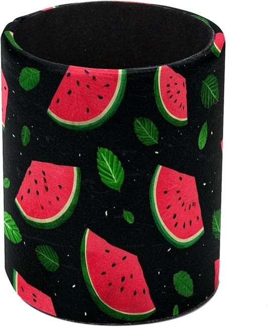 Leather Pen Holder for Desk Watermelon Print Pencil Cup Desktop Organizer Makeup Brush Holders Office Supplies for Home, Kids & School