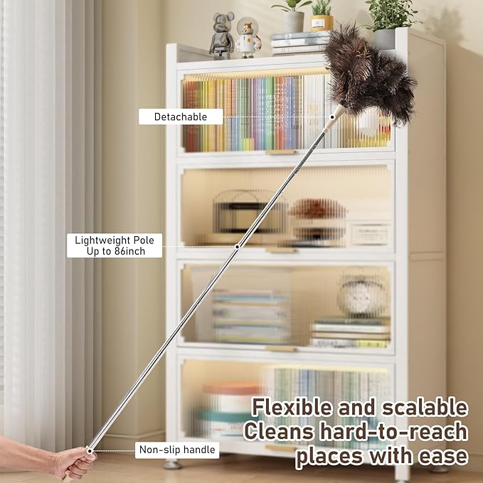 MehelloFeather Ostrich Feather Duster 27-94Inch Retractable Fluffy Natural Detachable Ostrich Feather Duster Used for Household Cleaning and High-Altitude Cleaning (1PCS)